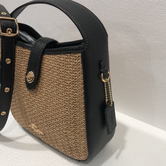 Coach Hadley Mini Straw Woven and Pebbled Leather Crossbody Bag EUC - Picture 4 of 11